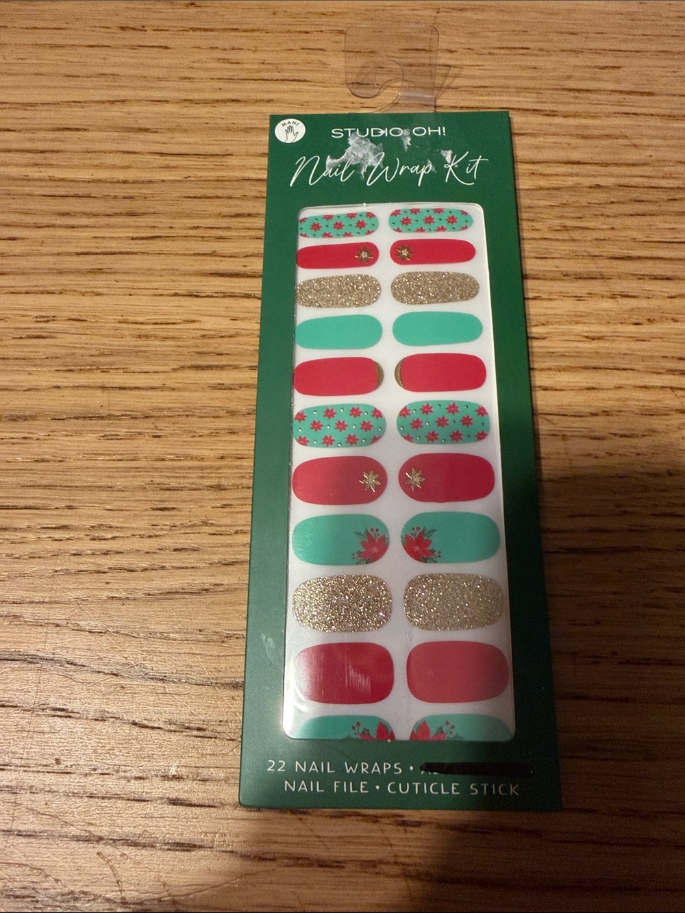 Studio Oh Nail Wrap Kit in Red, Teal & Gold Accents. No Alcohol Pad.